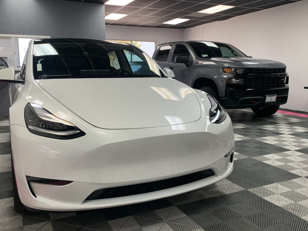 Tesla ceramic coating and Xpel clear bra installed in orange county california